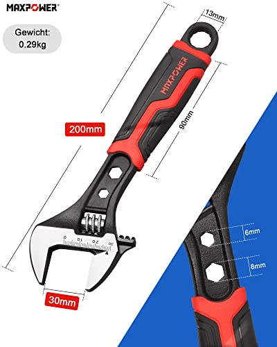 MAXPOWER 200mm Rollgabelschlüssel Adjustable Wrench 25mm Maximale Öffnung Werkstattreparatur oder Hausreparatur Verstellbarer Schraubenschlüssel Mini