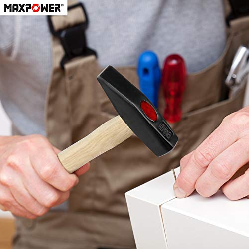 MAXPOWER Schlosserhammer 500g, Vorschlaghämmer/Stahlhammer/Ingenieurhammer/mit rutschfestem Fasergriff, Geschmiedeter Hammerkopf