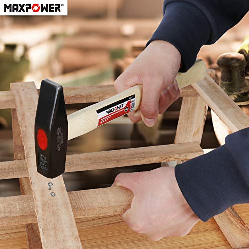 MAXPOWER Schlosserhammer 500g, Vorschlaghämmer/Stahlhammer/Ingenieurhammer/mit rutschfestem Fasergriff, Geschmiedeter Hammerkopf