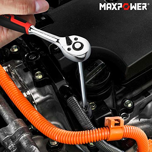 MAXPOWER 12 teiliges Ratschen Steckschlüssel Set 1/4 Zoll mit 150 mm Verlängerungsstange und 10 Stück Innensechskant 5-14 mm 72 Zähne Ratschenschlüssel