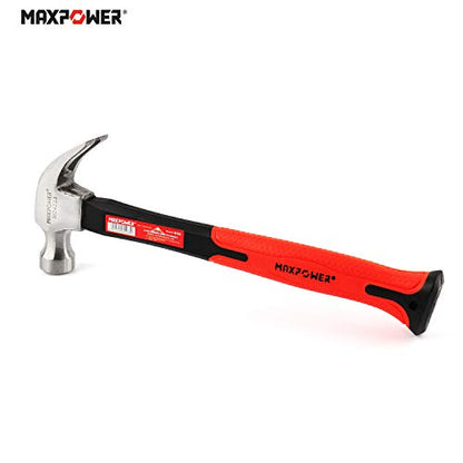 MAXPOWER 8Oz/226g Klauenhammer, Griff aus poliertem Kohlenstoffstahl und Glasfaser mit Gummigriff