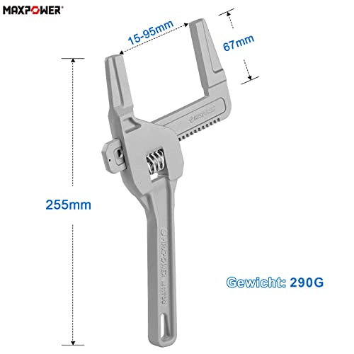 MAXPOWER 250mm Rollgabelschlüssel groß 15-95mm Schraubenschlüssel Verstellbar Rohrzange Aluminium Adjustable Wrench