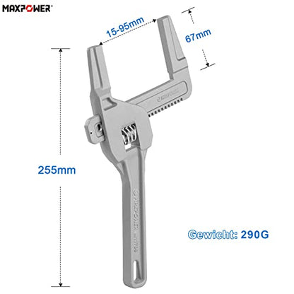 MAXPOWER 250mm Rollgabelschlüssel groß 15-95mm Schraubenschlüssel Verstellbar Rohrzange Aluminium Adjustable Wrench