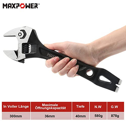 MAXPOWER 300mm Rollgabelschlüssel 3-In-1 Multifunktion Rollgabelschlüssel 36mm Maximale Öffnung Adjustable Wrench