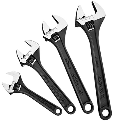 MAXPOWER 4 Stück Schraubenschlüssel Verstellbar Set 150mm/200mm/250mm/300mm Adjustable Wrench Set Maximale Öffnung 20mm/25mm/30mm/35mm Maulschlüssel Verstellbar Set