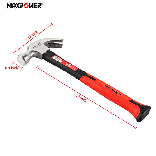 MAXPOWER 8Oz/226g Klauenhammer, Griff aus poliertem Kohlenstoffstahl und Glasfaser mit Gummigriff