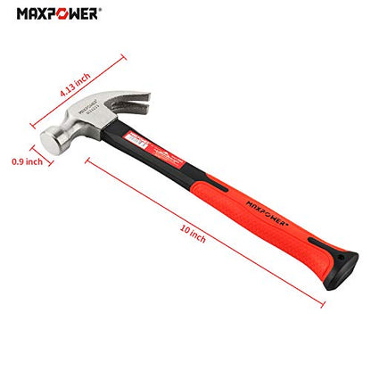 MAXPOWER 8Oz/226g Klauenhammer, Griff aus poliertem Kohlenstoffstahl und Glasfaser mit Gummigriff