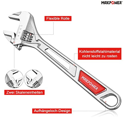 MAXPOWER 2 Stücke Verstellbarer Schraubenschlüssel Set 150mm/250mm Maulschlüssel Verstellbar Maximale Öffnung 15mm/30mm Adjustable Wrench Set