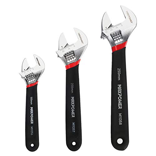 MAXPOWER Verstellbarer Schraubenschlüssel, 3-Teilig Rollgabelschlüssel Set Einmaulschlüssel Verstellbar Adjustable Wrench mit Weichem Griff (6"/150mm, 8"/200mm y 10"/250mm)