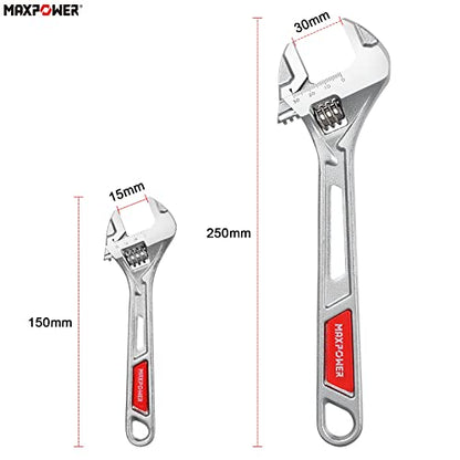 MAXPOWER 2 Stücke Verstellbarer Schraubenschlüssel Set 150mm/250mm Maulschlüssel Verstellbar Maximale Öffnung 15mm/30mm Adjustable Wrench Set