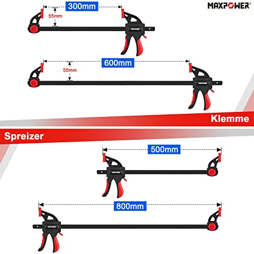 MAXPOWER 4 Stück Schraubzwinge 300mm/600mm Einhandzwingen Set Profi Maximale Spannkraft 100KG Schnellspannzwingen Set