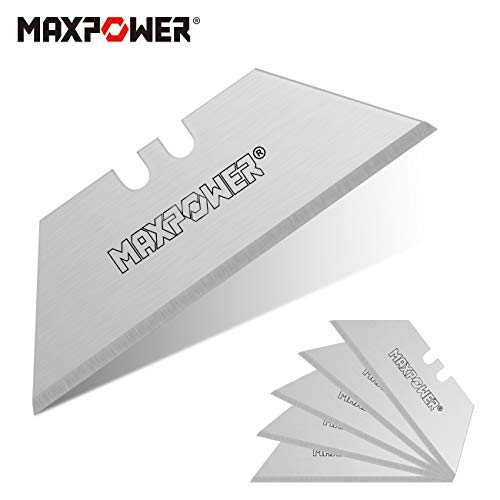 MAXPOWER Ersatzklingen Trapez, Universalmesser SK5 Ersatzklingen Trapezklingen für Cuttermesser Teppichmesser Cutter Klingen, 60mm, 100 Stück im Spender