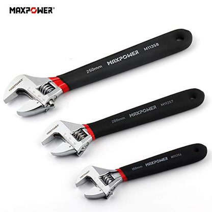 MAXPOWER Verstellbarer Schraubenschlüssel, 3-Teilig Rollgabelschlüssel Set Einmaulschlüssel Verstellbar Adjustable Wrench mit Weichem Griff (6"/150mm, 8"/200mm y 10"/250mm)