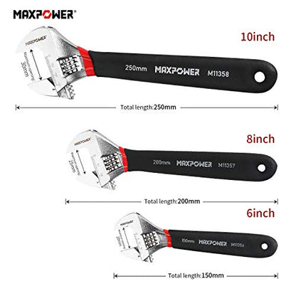 MAXPOWER Verstellbarer Schraubenschlüssel, 3-Teilig Rollgabelschlüssel Set Einmaulschlüssel Verstellbar Adjustable Wrench mit Weichem Griff (6"/150mm, 8"/200mm y 10"/250mm)