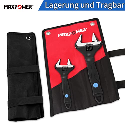 MAXPOWER 2 Stücke Rollgabelschlüssel Set 150mm/250mm Maximale Öffnung 36mm/52mm Rollgabelschlüssel Groß Adjustable Wrench Set