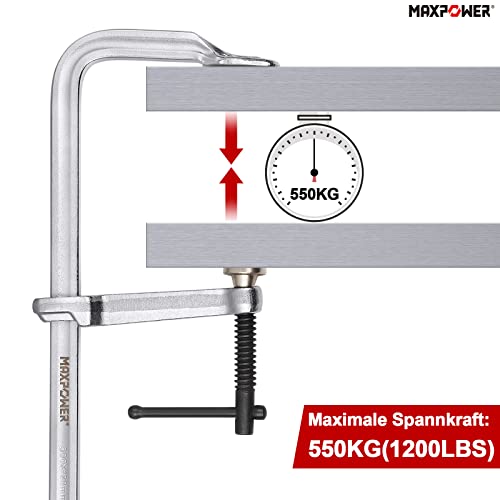 MAXPOWER 4 Stück Schraubzwinge, Schraubzwingen-Sets Robuste F-Klemme Ausladung Holzbearbeitungswerkzeuge, 300 x 120 mm