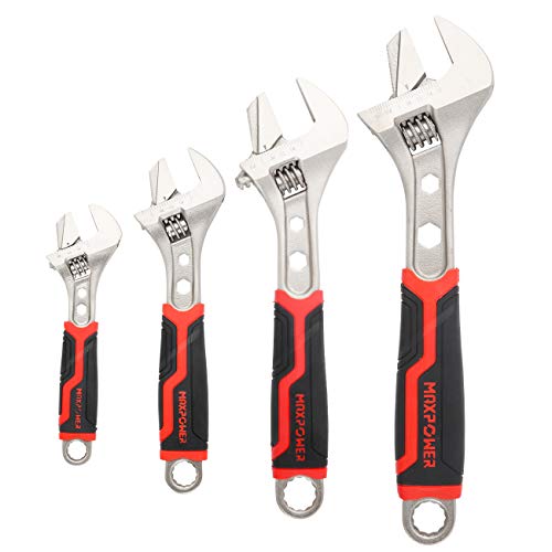 MAXPOWER Verstellbarer Schraubenschlüssel, 4-Teilig Rollgabelschlüssel Set 4-IN-1 Rohrzange Einmaulschlüssel Verstellbar Adjustable Wrench (6"/150mm, 8"/200mm 10"/250mm y 12"/300mm)