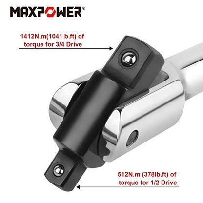 MAXPOWER 1/2 '' und 3/4 '' Breaker Bar 600mm Gelenkgriff Drehgriff Doppelantriebs-Steckschlüssel-Werkzeugsatz Anti-Snaps Autoreparaturwerkzeuge