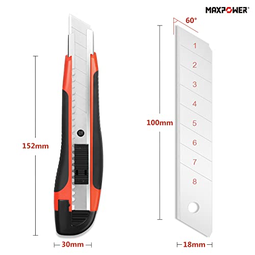 MAXPOWER 1 Stück Cuttermesser Profi +20 Stück Ersatzklinge Multifunction Tapeziermesser Profi Universalmesser Klingen Abbrechen