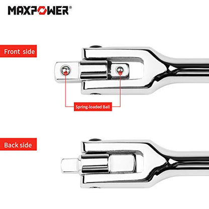 MAXPOWER 2 in 1 Gelenkgriff Drehgriff mit 1/2" und 3/8" Antriebskopf, 600mm/24 Schiebegriff mit Gelenk, Extra Belastbar für Stecknüsse, Steckgriff Bruchfest