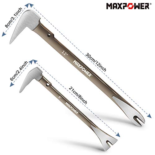 MAXPOWER Brecheisen Set 2-teilig, Nageleisen Nagelschlitze Stemmeisen Brechstange Meißelschaber Brecheisen aus Geschmiedeten Karbonstahl (210mm und 300mm)