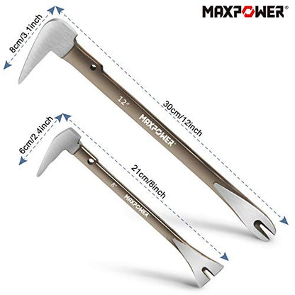 MAXPOWER Brecheisen Set 2-teilig, Nageleisen Nagelschlitze Stemmeisen Brechstange Meißelschaber Brecheisen aus Geschmiedeten Karbonstahl (210mm und 300mm)