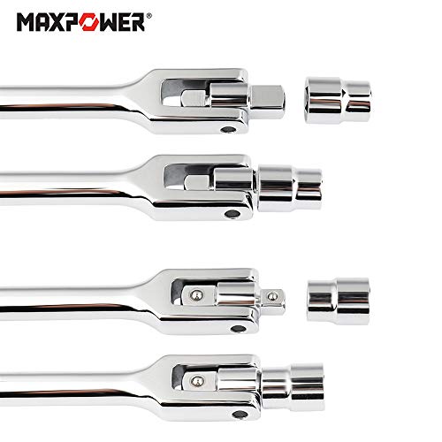 MAXPOWER 2 in 1 Gelenkgriff Drehgriff mit 1/2" und 3/8" Antriebskopf, 600mm/24 Schiebegriff mit Gelenk, Extra Belastbar für Stecknüsse, Steckgriff Bruchfest