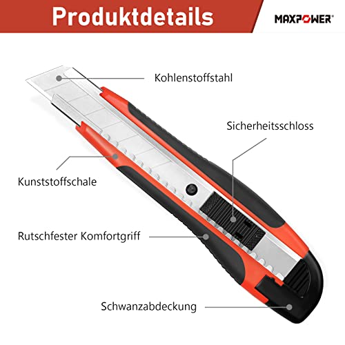 MAXPOWER 1 Stück Cuttermesser Profi +20 Stück Ersatzklinge Multifunction Tapeziermesser Profi Universalmesser Klingen Abbrechen