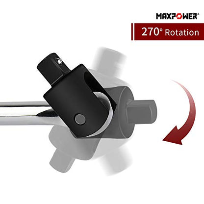 MAXPOWER 450mm/18 Gelenkgriff Drehgriff Breaker Bar mit 1/2" Antriebskopf, Schiebegriff mit Gelenk, Extra Belastbar für Stecknüsse, Steckgriff Bruchfest