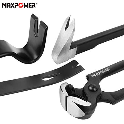 MAXPOWER 4-teiliges Brecheisen Set / 2-teiliges Nageleisen Flach + 1-teiliges Brechstange + 1-teilige Beisszange Biegt das Nagelzieher Set nicht für Hausdekoration oder Werkstattarbeiten