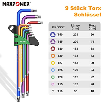 MAXPOWER 2 Stücke Imbusschlüssel Satz mit Griff 1.5mm-10mm Torx Set T10-T50 Imbusschlüssel Satz für Fahrrad