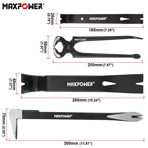 MAXPOWER 4-teiliges Brecheisen Set / 2-teiliges Nageleisen Flach + 1-teiliges Brechstange + 1-teilige Beisszange Biegt das Nagelzieher Set nicht für Hausdekoration oder Werkstattarbeiten