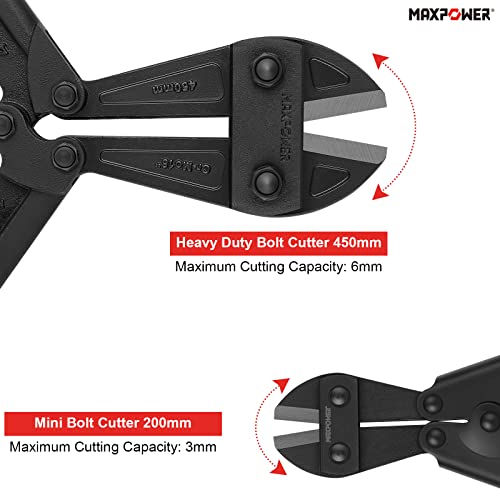 MAXPOWER 450mm/200mm Bolzenschneider Set Maximale Schnittleistung 6mm/3mm Bolzenschneider für Metal