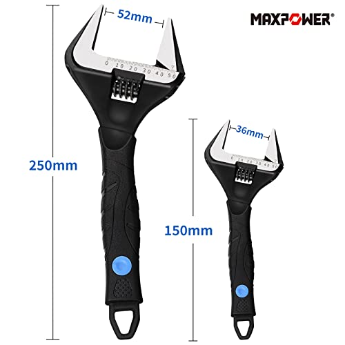 MAXPOWER 2 Stücke Rollgabelschlüssel Set 150mm/250mm Maximale Öffnung 36mm/52mm Rollgabelschlüssel Groß Adjustable Wrench Set