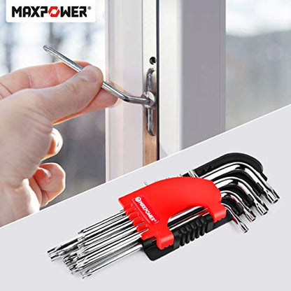 MAXPOWER Innensechskantschlüssel Set, Torx-Schlüssel-Set Inbusschlüssel Satz Torx Schlüssel Profi Innensechskant Satz mit Klapphalter Schlüssel und kompakt Sechskantschlüssel Set 9-teilig.