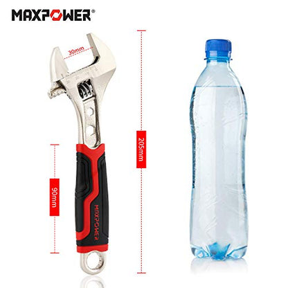 MAXPOWER Verstellbarer Schraubenschlüssel, Adjustable Wrench Kunststoffgriff Verstellbarer Schraubenschlüssel, Extra breiter verstellbarer Schraubenschlüssel, 8 In Maulschlüssel 30 x 200 mm