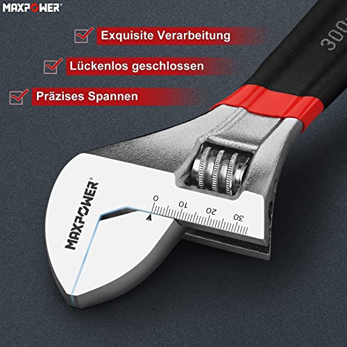 MAXPOWER 300mm Rollgabelschlüssel Groß Verstellbarer Schraubenschlüssel Stark und Robust Adjustable Wrench Maximale Öffnung 35mm