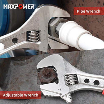 MAXPOWER Verstellbarer Schraubenschlüssel, 4-Teilig Rollgabelschlüssel Set 4-IN-1 Rohrzange Einmaulschlüssel Verstellbar Adjustable Wrench (6"/150mm, 8"/200mm 10"/250mm y 12"/300mm)