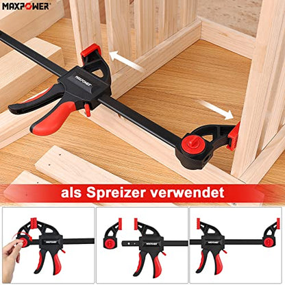 MAXPOWER 4 Stück Schraubzwinge 300mm/600mm Einhandzwingen Set Profi Maximale Spannkraft 100KG Schnellspannzwingen Set