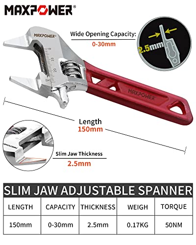 MAXPOWER 150mm Rollgabelschlüssel Maximale Öffnung 30mm Schraubenschlüssel Verstellbar Mini Rollgabelschlüssel Profi Adjustable Wrench