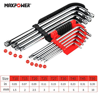 MAXPOWER Innensechskantschlüssel Set, Torx-Schlüssel-Set Inbusschlüssel Satz Torx Schlüssel Profi Innensechskant Satz mit Klapphalter Schlüssel und kompakt Sechskantschlüssel Set 9-teilig.