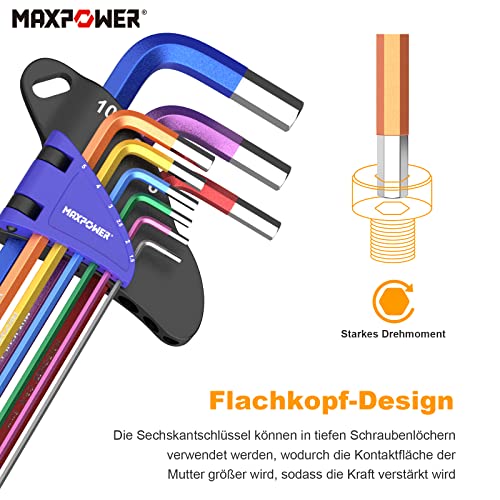 MAXPOWER 2 Stücke Imbusschlüssel Satz mit Griff 1.5mm-10mm Torx Set T10-T50 Imbusschlüssel Satz für Fahrrad