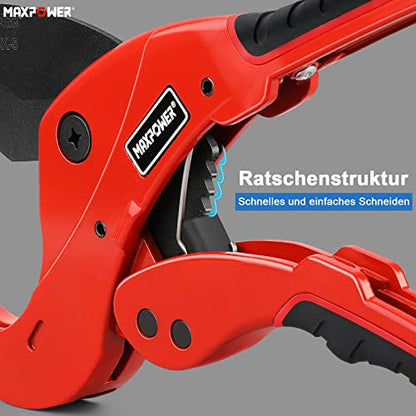 MAXPOWER Rohrschneider 64mm Rohrschneider Kunststoff PVC/PE/PPR/Gummischlauch Professioneller Rohrschneider Aluminium SK5-Klingen Scharfer Schnitt