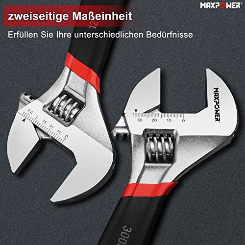 MAXPOWER 300mm Rollgabelschlüssel Groß Verstellbarer Schraubenschlüssel Stark und Robust Adjustable Wrench Maximale Öffnung 35mm