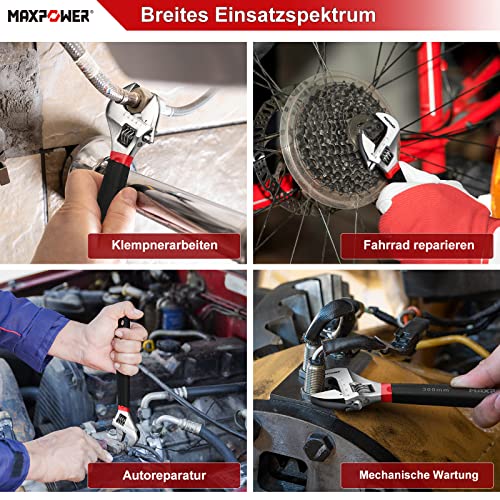 MAXPOWER 300mm Rollgabelschlüssel Groß Verstellbarer Schraubenschlüssel Stark und Robust Adjustable Wrench Maximale Öffnung 35mm