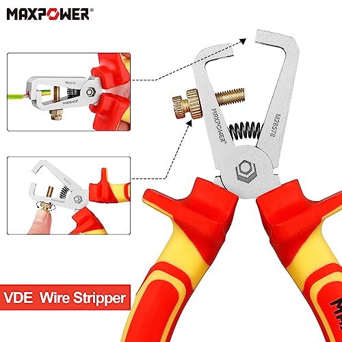 MAXPOWER 4 Stück VED-Zange Set 1000 V isoliertes Zangenwerkzeug vde Abisolierzange/Nadelzange vde/Seitenschneider vde/Kombinationszange VDE Professional Electric Tool