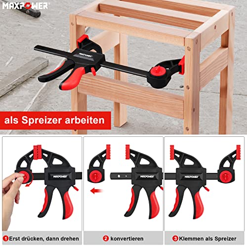 MAXPOWER 6 Stück Schnellspannzwingen Set 150mm/300mm/600mm Einhandzwingen Set für den Modellbau schöne Qualität Spannzwingen Set