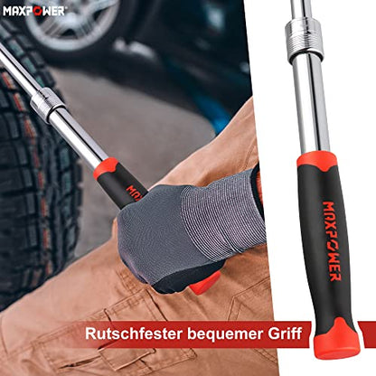 MAXPOWER Gelenkgriff 1/2 zoll and 3/8 zoll Erweiterbar 340mm-485mm Teleskopisch Breaker Bar 360° Flexible Kopfdrehung