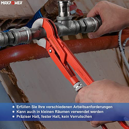 MAXPOWER Abgewinkelte Eck-Rohrzange 1 Zoll S-Maul Wasserrohrzange 330mm