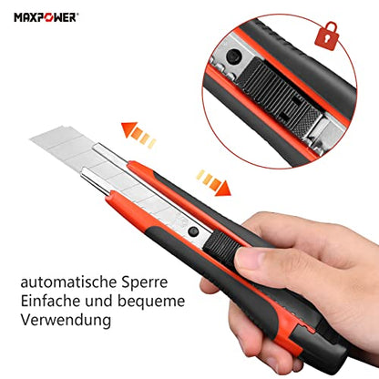 MAXPOWER 1 Stück Cuttermesser Profi +20 Stück Ersatzklinge Multifunction Tapeziermesser Profi Universalmesser Klingen Abbrechen